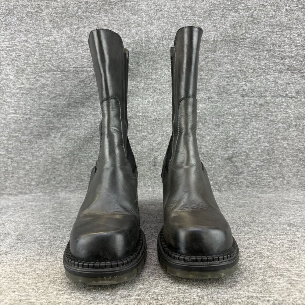 ✅Emanuele Crasto Boots Women's 39/8.5 Chunky Heel Mid Calf Grey Pull On Leather - Picture 5 of 11